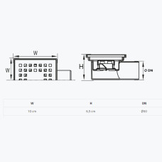 TM207-TILLO Трап пласт., решітка нерж.100х100, горизонт. DN 50,сухий затвір(поворотній), Туреччина
