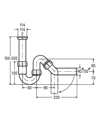 Сифон для раковини VIEGA 1 1/2″х40 без патр. 45° пластик білий трубний б/г 102821