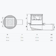 TM421-TILLO Трап з сухим затвором DN50, нерж,решiтка 100*100 гориз,з фланцем,Туречччина