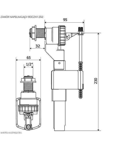 Клапан заповнення K.K.POL ZN2/105- 1/2″ РР, бок. пластик