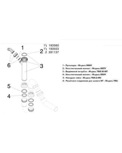 Сифон для раковини VIEGA 1 1/2″х40 з відводом, 45° пластик білий трубний б/г 101800