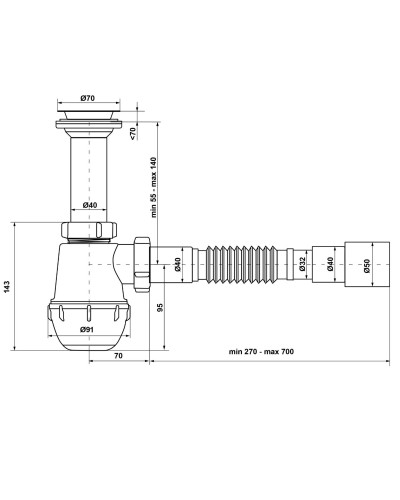 Сифон Waterstal А-40029 для мийки 1 1/2″ з гофрою