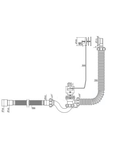 Сифон Waterstal А-40089 для ванни з перел. 1 1/2″, з гнучкою трубою