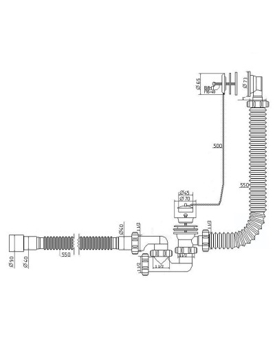 Сифон Waterstal А-80089 для ванни регульов.1 1/2″ 40/50 з пер., з гнучк. трубою