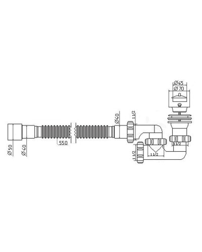 Сифон Waterstal А-82589 для душ. піддону регульов. 1 1/2″ 40/50 з гнучк. трубою