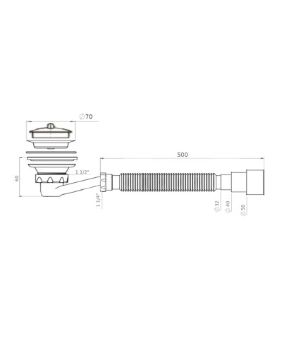 Сифон Waterstal SE 3860 для душ. піддона 1 1/2″ низький з гофрою 32х32/40/50