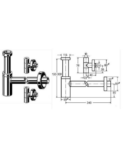 Сифон в комплектi Eleganta Set VIEGA 1 1/4″ метал. хром 492489 (57884)