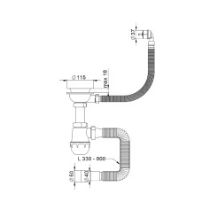Сифон для кухонної мийки з нержавіючим випуском 3½" круглим переливом і гнучким відведенням Ø40/50мм TAU (9842530)