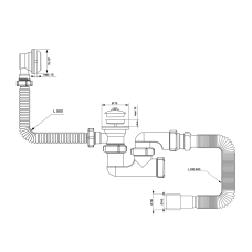 Сифон для ванни з пробкою на ланцюжку і гнучким відведенням Ø40/50мм TAU (9843620)