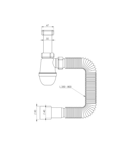 Сифон для раковини без випуску з гнучким відведенням 1¼"×Ø32/50мм TAU (9841756)