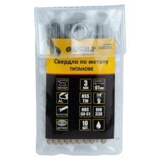 Свердло по металу HSS-TIN титанове Ø3.0мм (pvc, КРАТНО 10шт) SIGMA (1165231)