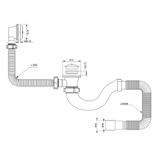 Сифон для ванни прямоточний з пробкою на ланцюжку і гнучким відведенням Ø40/50мм TAU (9843820)