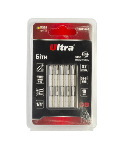 Біти TORX-proof 15×25мм ¼" 10шт S2 (блістер) ULTRA (4015762)