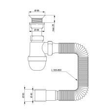Сифон для раковини з пластмасовим випуском і гнучким відведенням 1½"×Ø40/50мм TAU (9841754)