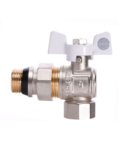 Кран кульовий кутовий з американкою Q PROFESSIONAL QP004 PN40 1/2″ антипротікання, Білий метелик