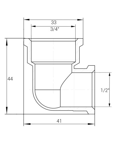 Кутник редукційний нікельований 3/4″ВР х 1/2″ВР штампований А0112А(нк) VA