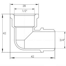 Кутник редукційний нікельований 3/4″ЗР х 1/2″ВР штампований А0106А(нк) VA