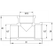 Трійник для датчика температури латунний 1/2″ВР х М10 х 1/2″ЗР штампований посилений А0202А